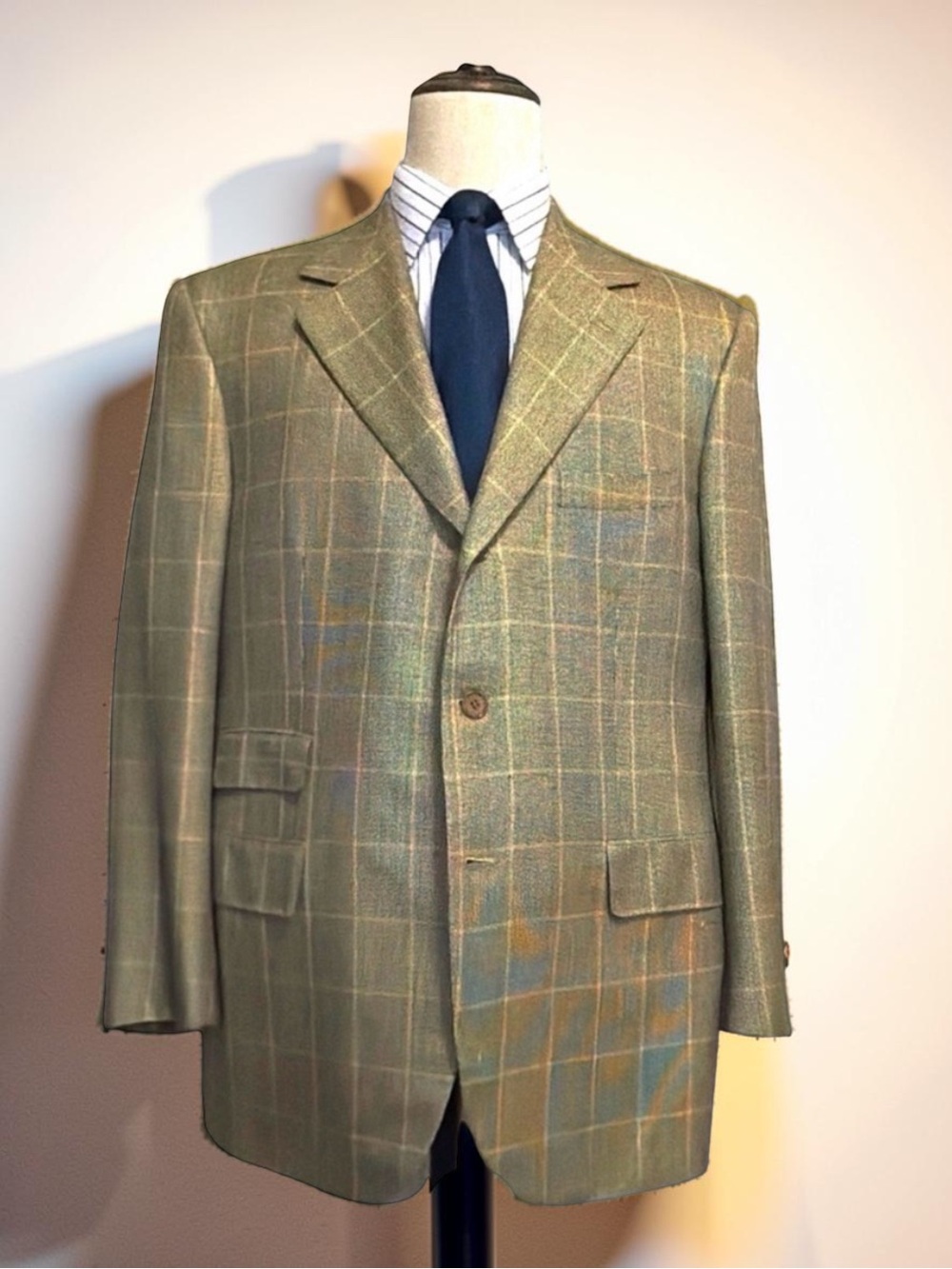 Alan NY Windowpane Sport Coat / Blazer | Tan Plaid | Wool | 44L| Classic Jacket